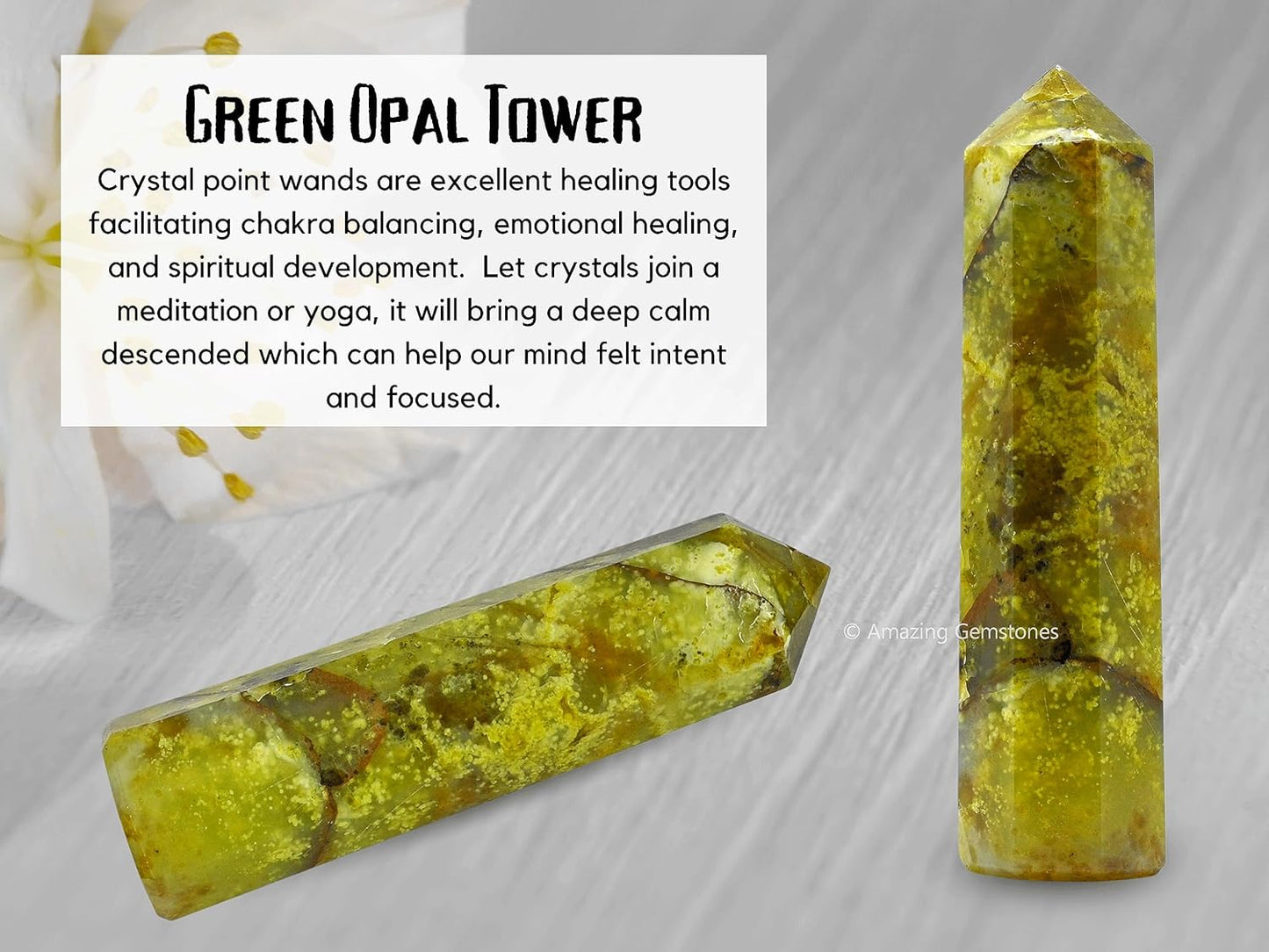 Amazing Gemstone Green Opal Crystal Towers - Natural Healing Crystal Point Obelisk for Reiki Healing and Crystal Grid (3 Inch)