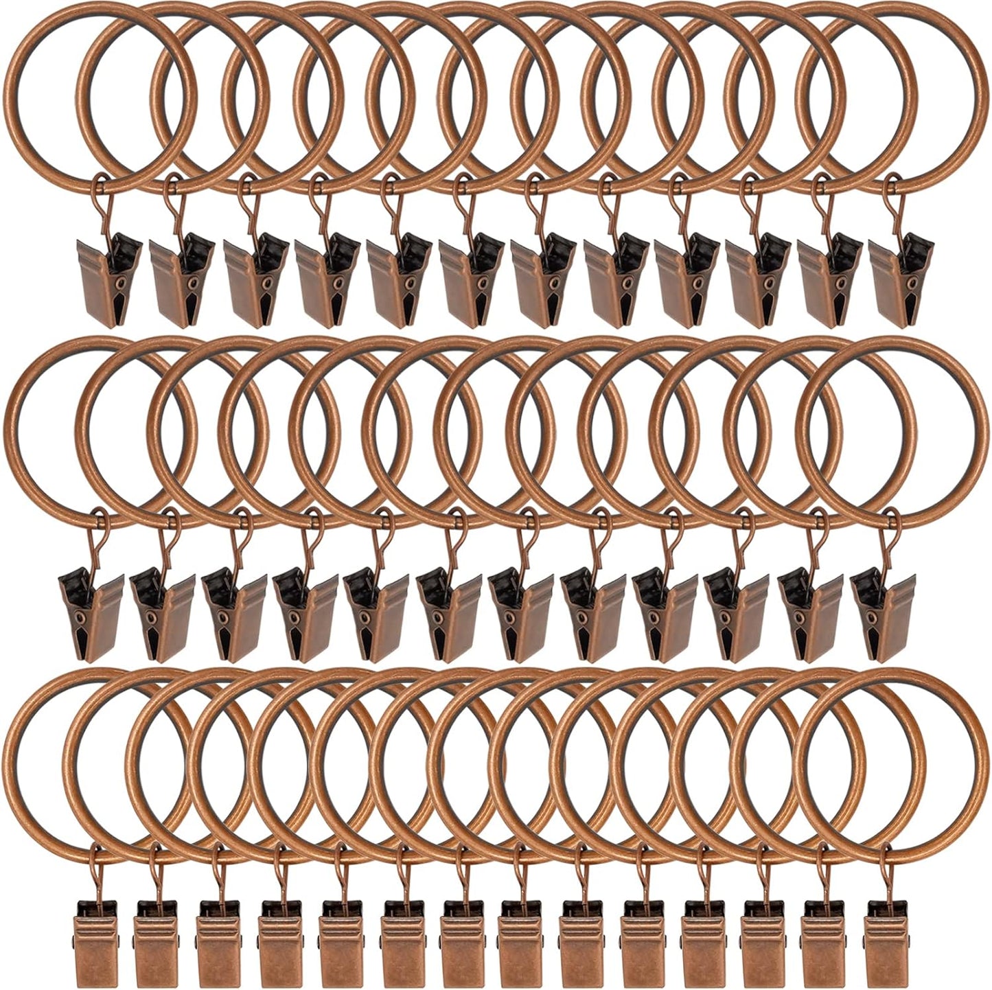 40 Pack Antique Copper Curtain Rings with Clips, Curtain Hooks Hangers Clip Rings for Hanging Drapes Bows Hat, Drapery Rings 1.5 in I D, Fits up to 1.2 in Diameter Curtain Rod.