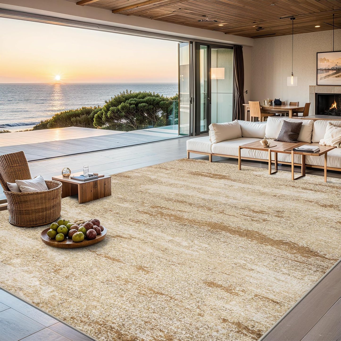 8x10 Area Rugs for Living Room - Washable Rug Modern Abstract Soft Large Neutral Non-Slip Carpet Indoor Floor Stain Resistant Thin Carpets for Bedroom Dining Room Farmhouse Nursery Home Office Beige