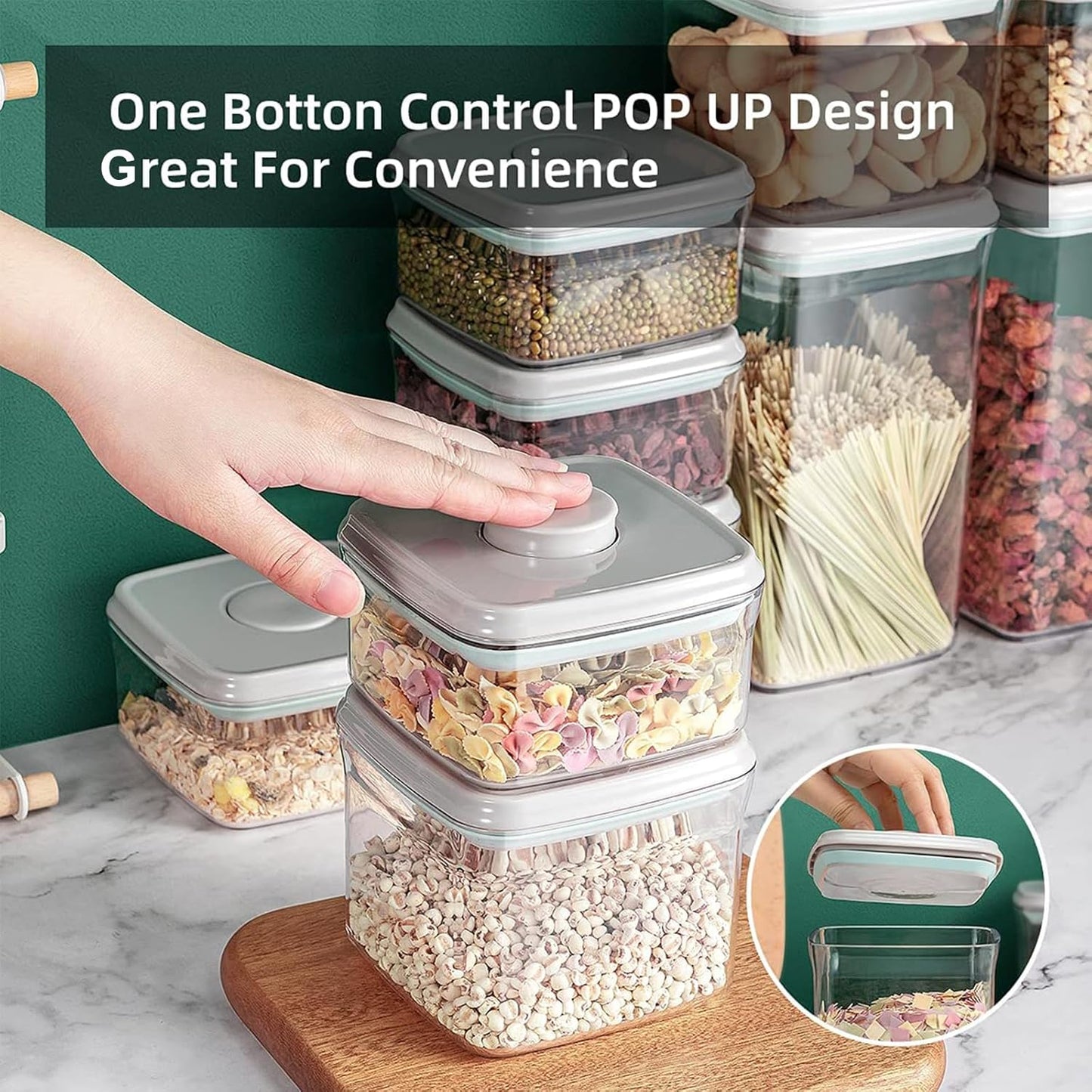 Airtight Food Storage Container - 1.2qt / 1200ml Square Pop Containers With Lids, Bpa Free Stackable Container for Coffee Cereal Flour Spaghetti Rice Kitchen Organizer