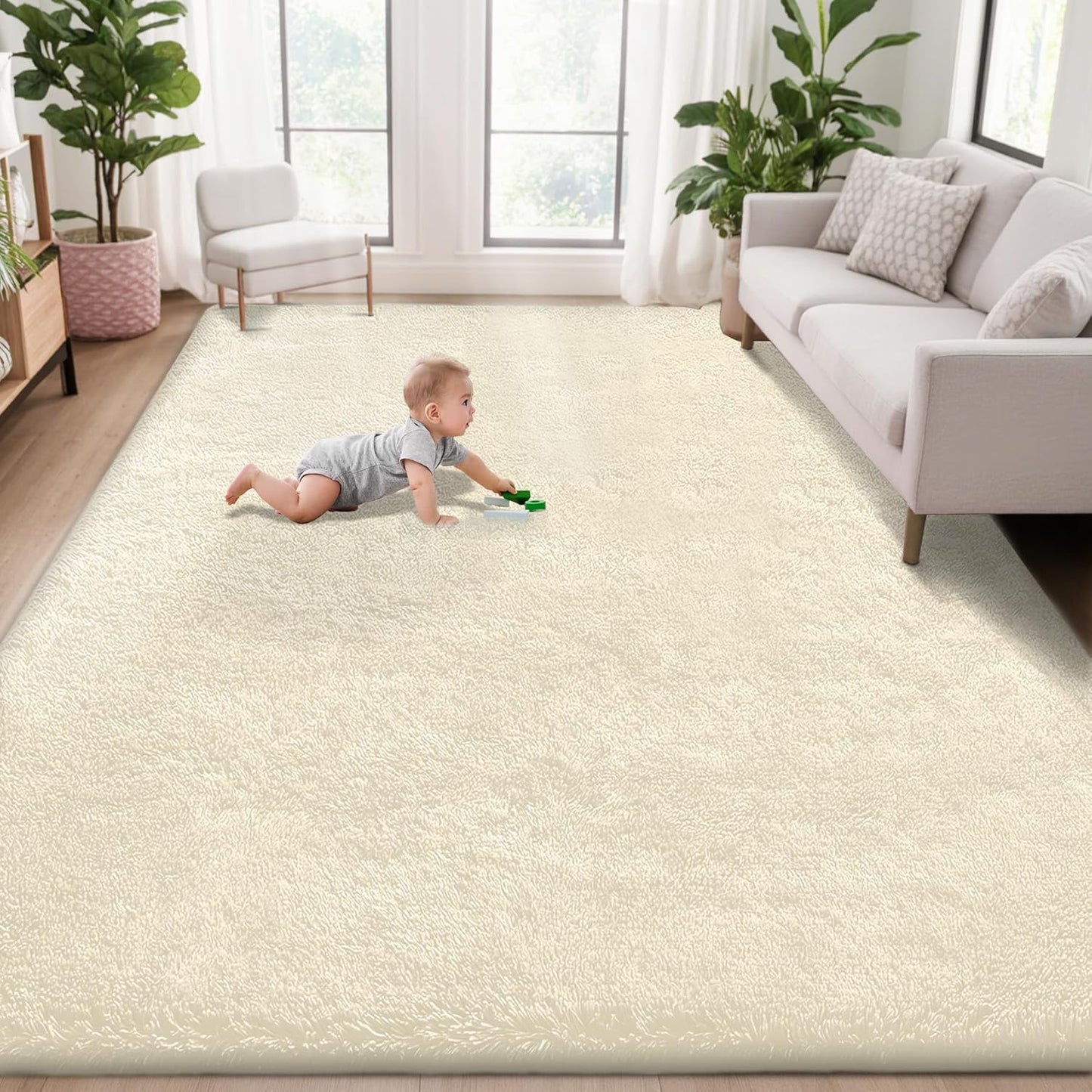 5x7 Area Rug for Living Room: Fluffy Shag Soft Washable Rugs Fuzzy Plush Indoor Carpet for Bedroom Nursery Playroom Dorm Kids Girls Boys Room (Cream White, 5'x7')