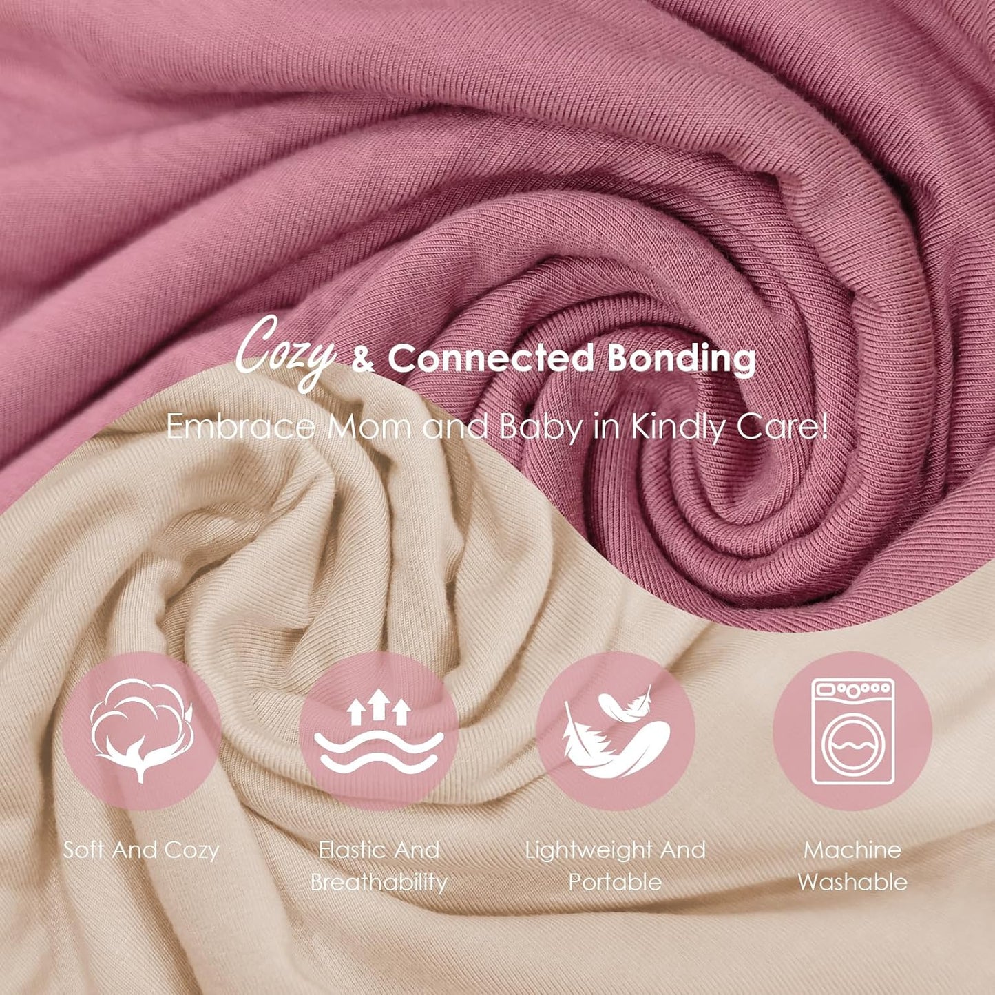 Baby Wrap Carrier, Lightweight Baby Wearing Wraps for Newborn and Infant, Soft Swaddle Holder Carrier, Cozy Baby Sling 7-35 lbs Cream+Pink