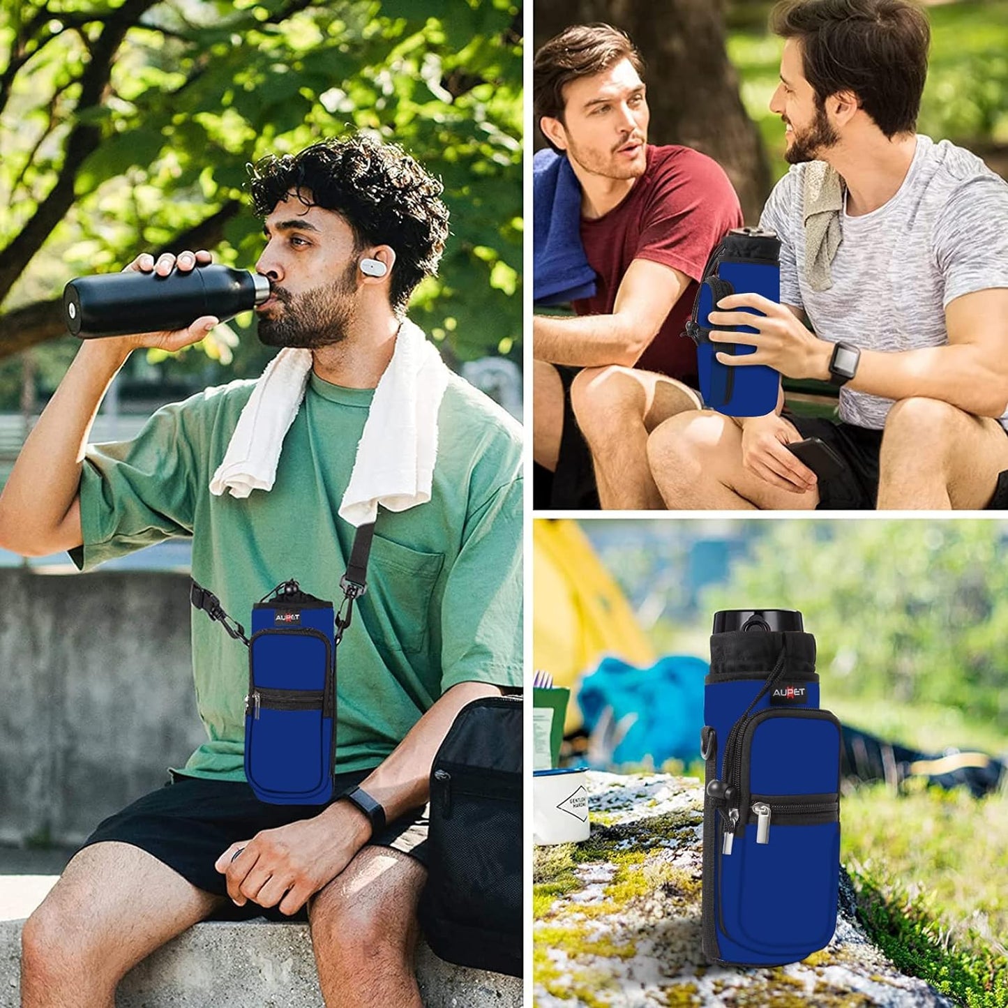 AUPET Water Bottle Sling Bag Sleeve Holder Carrier 25/32/40/64 oz,Insulated Crossbody Water Bottle Case Cover with Strap and Pockets for Men/Women Walking Hiking