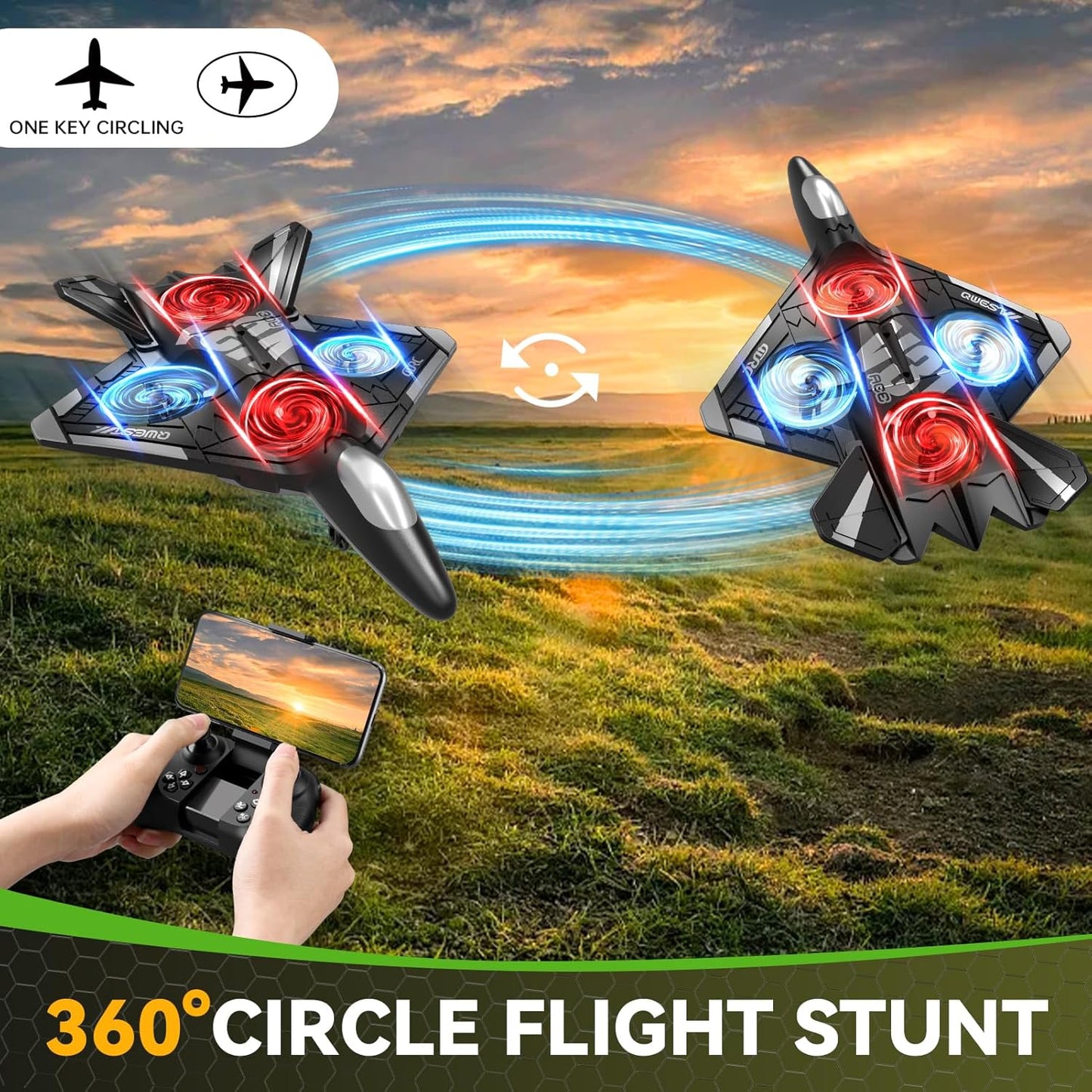 4DRC V31 RC Plane with Camera, Foam Remote Control Drones with Camera for Kids Adults 8-12 12-16, Remote Control Airplane Fighter Jet with Light, 360° Flip Fighter Jet Toy