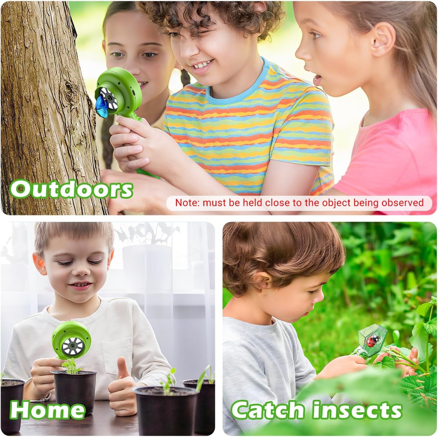 2 in 1 Kids Microscope with Bug Catcher,HD 500X Digital Microscope for Kids with 2" Screen,Photo and Video,STEM Educational Science Kit Learning Toys for Age 3-12 Girls & Boys Birthday Gifts (Green)
