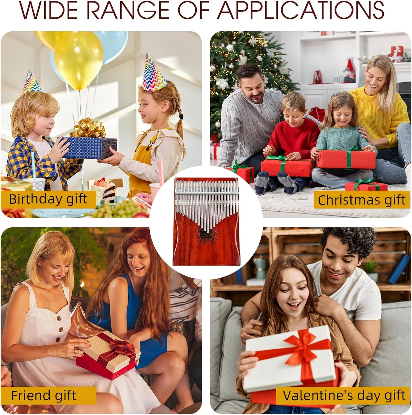 Kalimba Thumb Piano,YUNDIE Portable 21 Keys Mbira Finger Piano with Tune Hammer and Study Instruction,Musical Instruments Gift for Adult Beginners Professional(Brownish Red) (21 Keys)