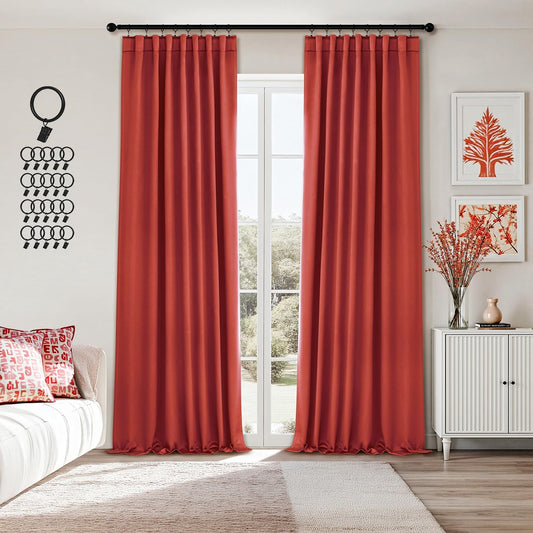 ANRODUO Back Tab Blackout Curtains for Bedroom Living Room, Rod Pocket Pinch Pleated Thermal Insulated Room Darkening Curtains 96 Inches Long 2 Panels, Burnt Orange, 42 x 96 Inch
