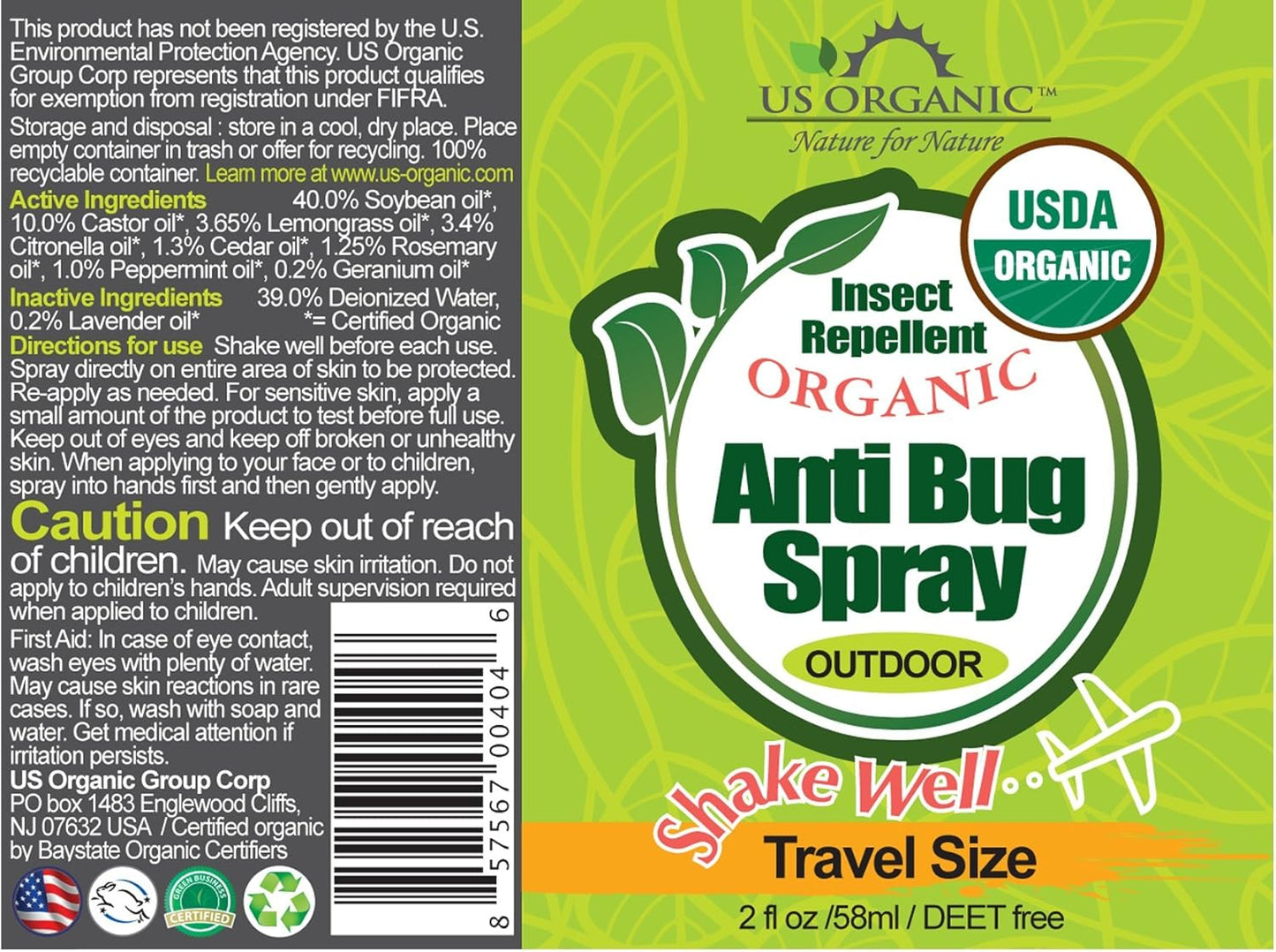 US Organic Mosquito Repellent Anti Bug Outdoor Pump Sprays, USDA Certification, Cruelty Free, Proven Results by Lab Testing, Deet-Free (2 oz - Extra Value 4 Pack)