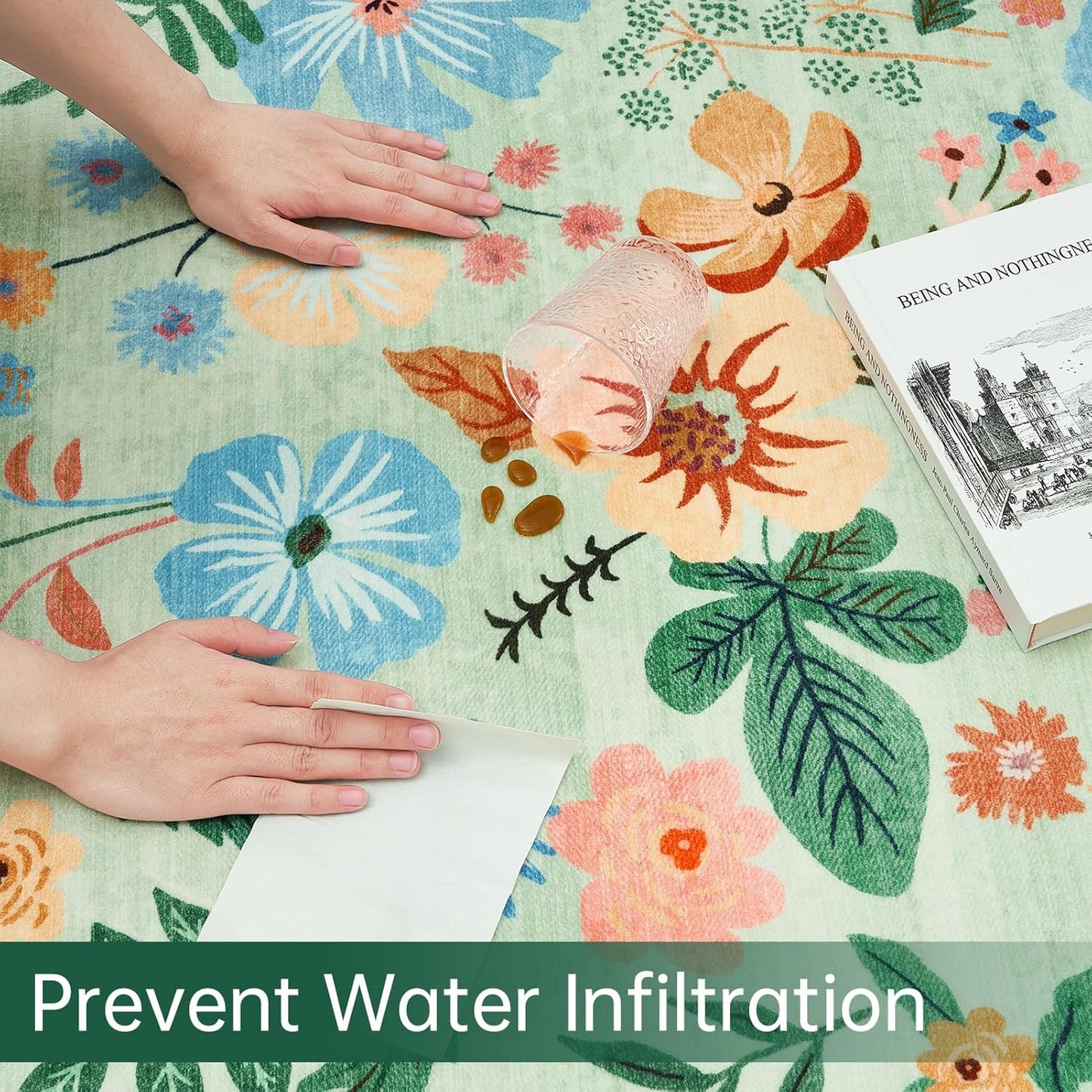 6x9 Area Rugs for Living Room Machine Washable Non Alip Ultra-Thin Spring Garden Area Carpet Soft Boho Vintage Floral Print Sage Green Accent Rugs for Bedroom Family Room Nursery Kids Playroom