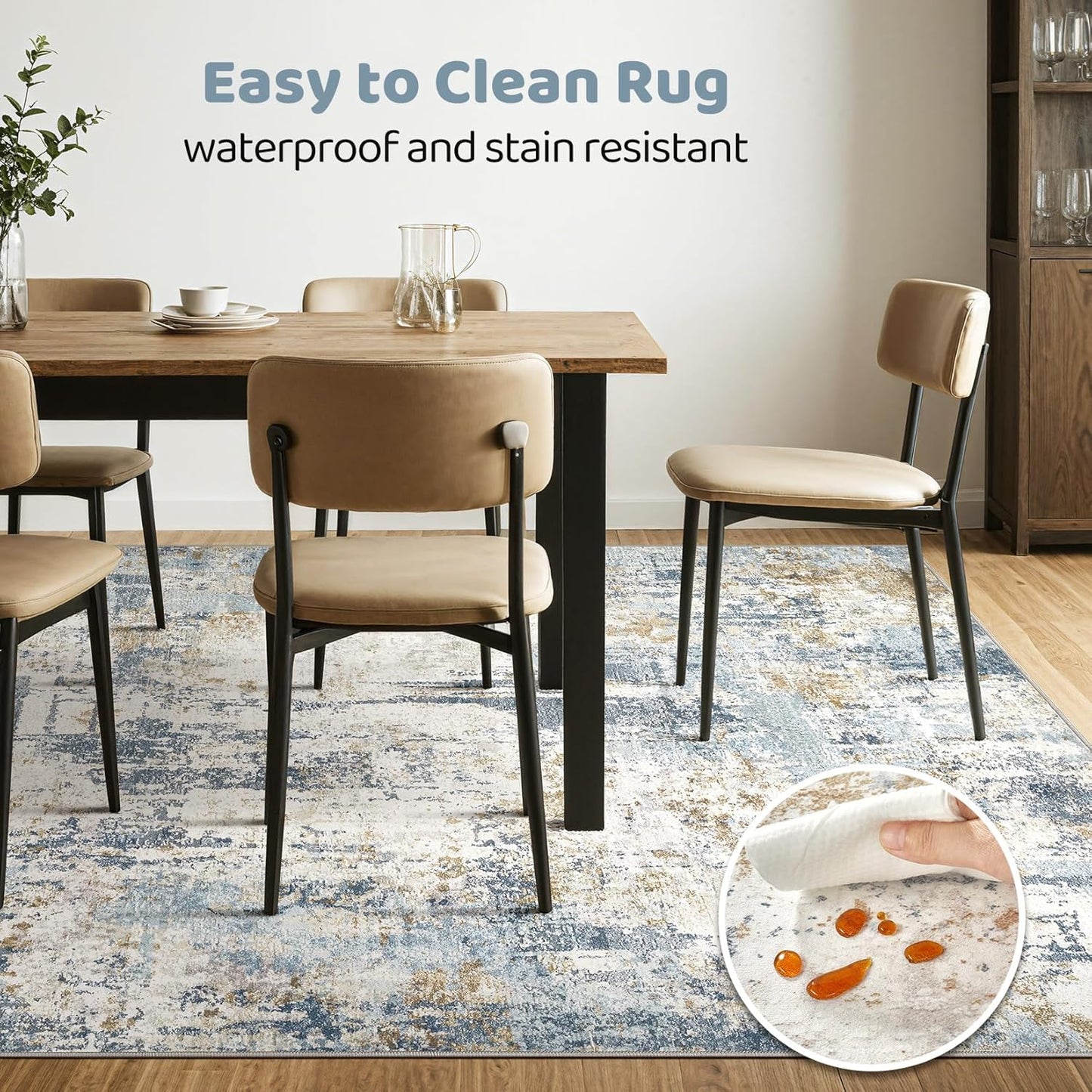 6x9 Area Rugs Washable Rug: Large Abstract Modern Soft Stain Resistant Indoor Floor Non Slip Accent Carpet for Living Room Bedroom Nursery Playroom Dining Room Office Dorm Home House- Light Blue