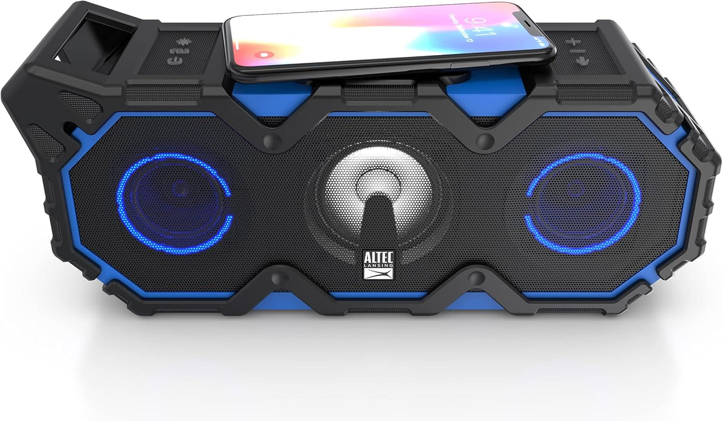 Altec Lansing Super Lifejacket Jolt - Waterproof Bluetooth Speaker, Durable & Portable Speaker with Qi Wireless Charging and Customizable Lights, Wireless Speaker for Travel & Outdoor Use