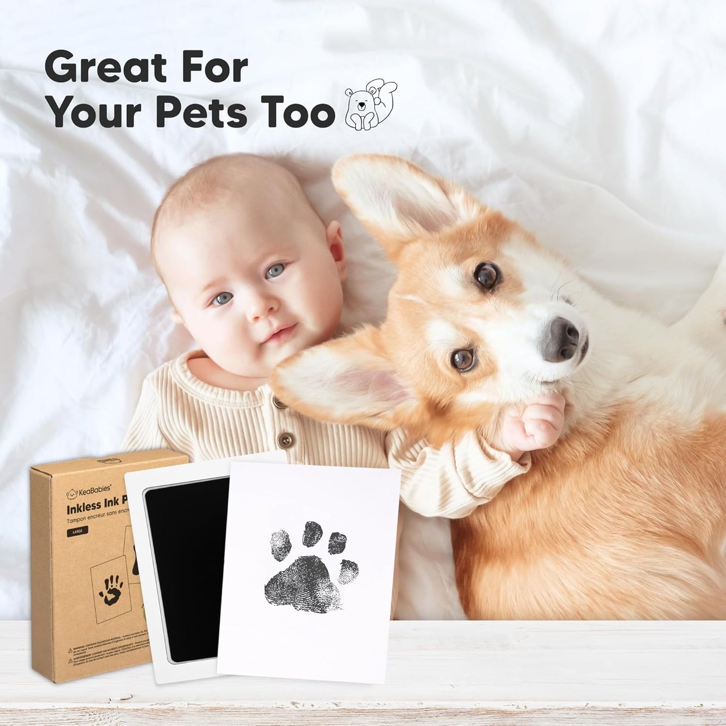 4-Pack Inkless Baby Hand and Footprint Kit - Mess Free Ink Pad for Newborn Keepsake, Dog Nose & Paw Print Kit, Clean Touch Ink Pad for Baby Hand & Footprints, Ideal New Mom Gifts (Jet Black, L)