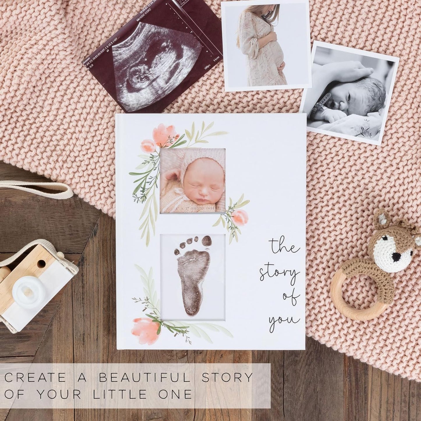 Baby Memory Book for the Modern Minimalist - Simple Baby Book for Girl - First Years Journal - Monthly Milestone Keepsake Record Book - Pregnancy Gift for Baby Shower (Pink)