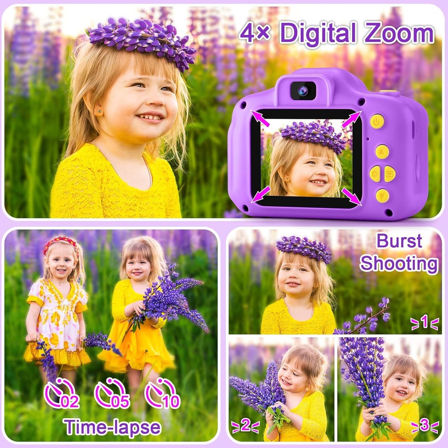 GKTZ Toys for Girls Age 3-8, Kids Camera Digital Video Toddler Camera Children Camcorder Birthday Gifts for 3 4 5 6 7 8 Year Old Girls with 32GB SD Card