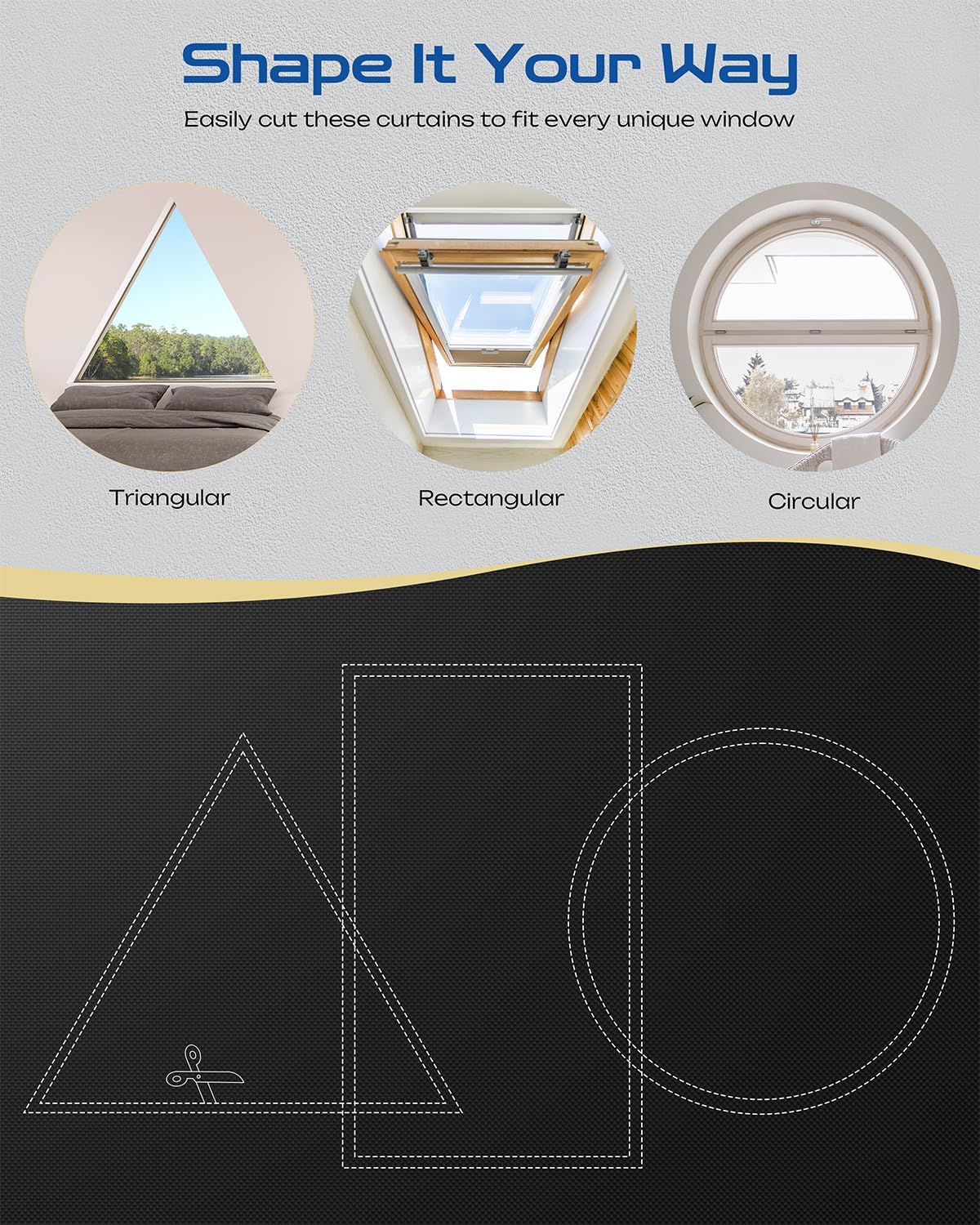 30" W x 60" L 100% Portable Blackout Curtains, Total Darkness No-Drill Black Out Window Cover,Temporary Blackout Shades with Hook & Loop Tape, for Bedroom, Nursery, Dorm, Travel (Black)