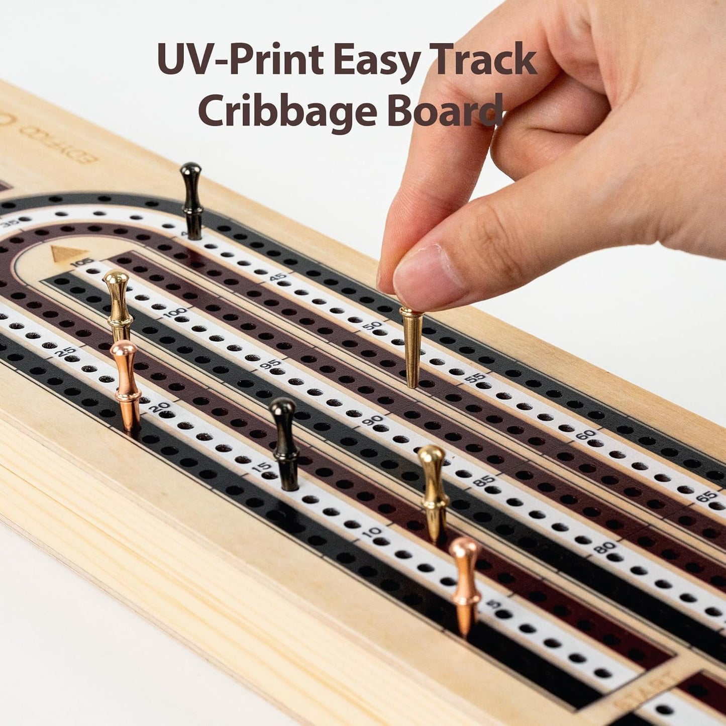 Cribbage Board Game Set, Premium Wooden Board with Magnetic Lock and 9 Metal Pegs, 2 Decks of Playing Cards, Large Storage - Travel Portable 3-Track Cribbage Game Sets for Family (Instruction Include