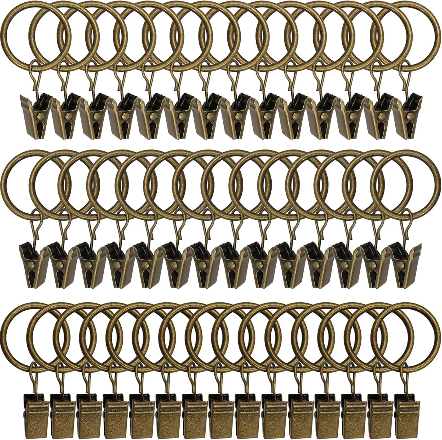 44 Pack Bronze Curtain Rings with Clips, Curtain Hooks Hangers Clip Rings for Hanging Drapes Bows Hat, Drapery Rings 1 in I D, Fits up to 5/8 in Diameter Curtain Rod.
