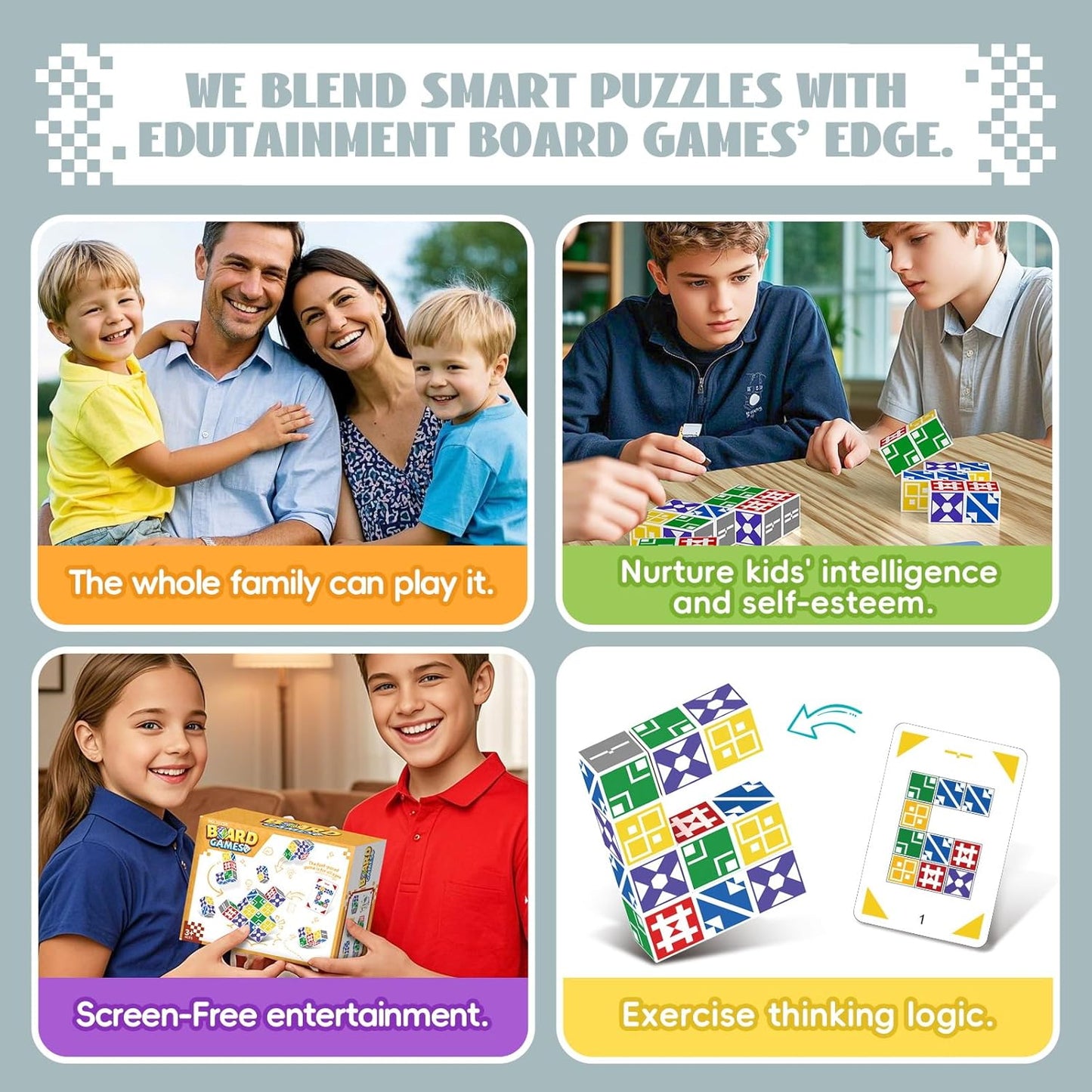 Matching Puzzle Game for Kids & Adults, Family Board Games Block for Boys & Girls Ages 4-8 8-12, 2+ Player Card Puzzles for Children 3+ Year Olds