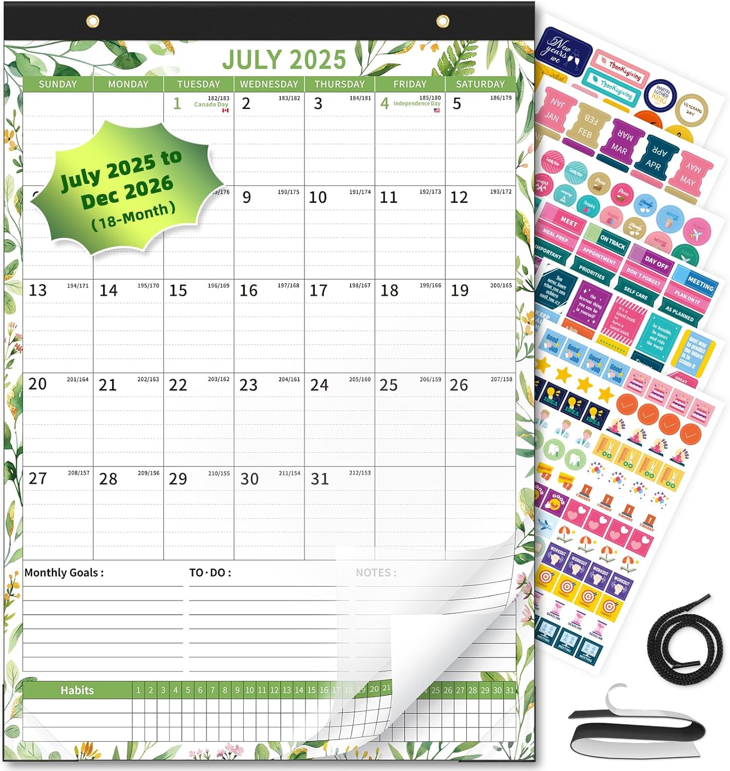 Ospelelf 2025-2026 Wall Calendar 12'' x 17'', Magnetic Calendar for Refrigerator,18 Month Desk Calendar, Use July 2025 - Dec 2026, Leaf