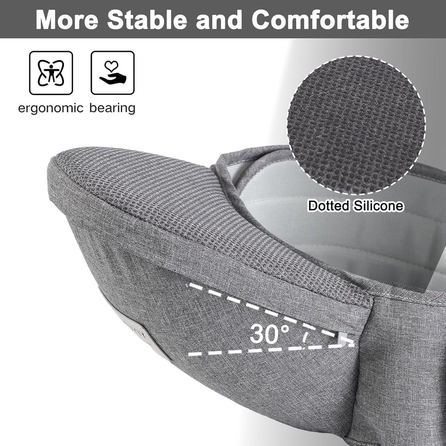 Baby Hip Carrier, Baby Carrier with Adjustable Waistband & Breathable Mesh, Ergonomic Carrier with Non-Slip Hip Seat Surface for Newborns & Toddlers, Grey