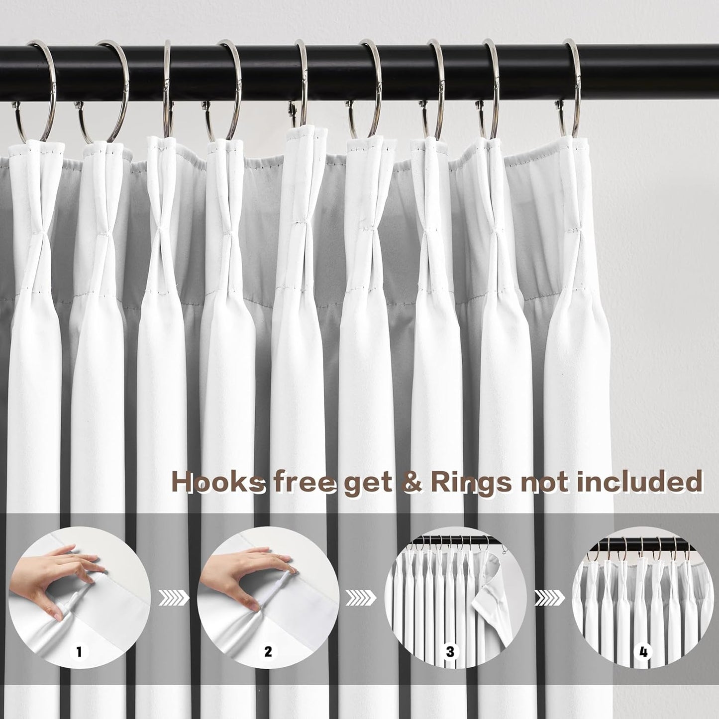 KEQIAOSUOCAI Pleated White Curtains 63 Inches Long,Half Blackout Room Darkening Short Window Curtain 63 Inch Length 2 Panel Set,Pinch Pleated Curtains with Hooks,40 by 63,Set of 2