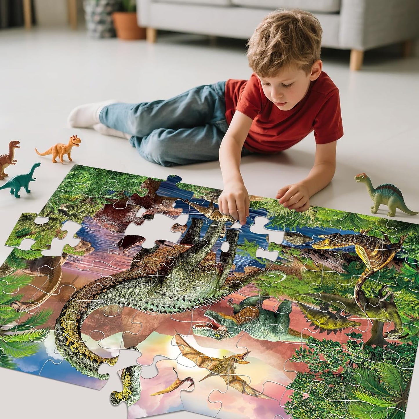Jumbo Floor Puzzle for Kids,48 Piece Forest Dinosaur Large Jigsaw Puzzles, Fun Educational Preschool Learning Toy for Toddlers Ages 3-5,Gift for Boy Girl Ages 4-8