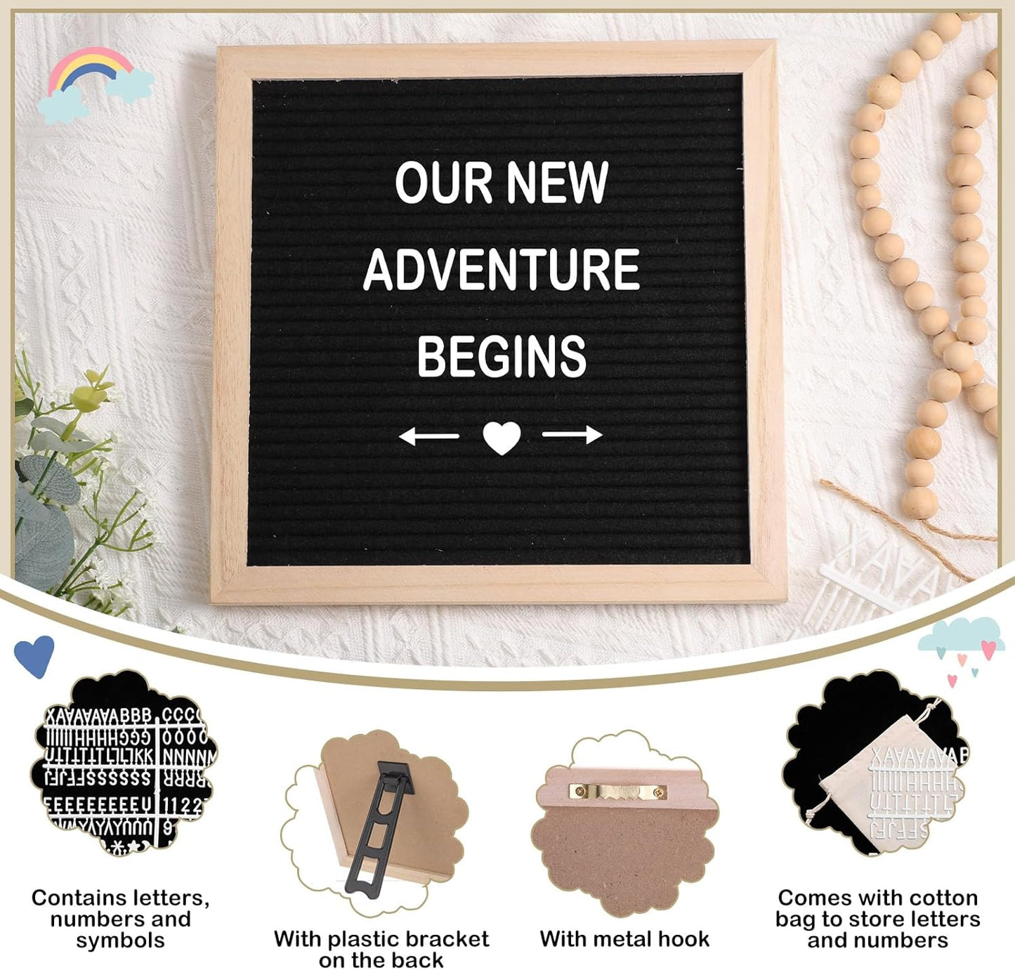 9 Pcs Pregnancy Announcement Set Pregnancy Reveal Ideas Felt Letter Board Baby Bodysuit Booties Photo Frame Bear Plush Wood Blocks for Coming Soon Baby Announcement(Black)
