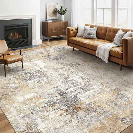 Area Rug Living Room Rugs: 5x7 Washable Large Abstract Modern Soft Stain Resistant Indoor Floor Non Slip Accent Carpet for Bedroom Nursery Playroom Dining Room Office Dorm Home House- Gray Gold