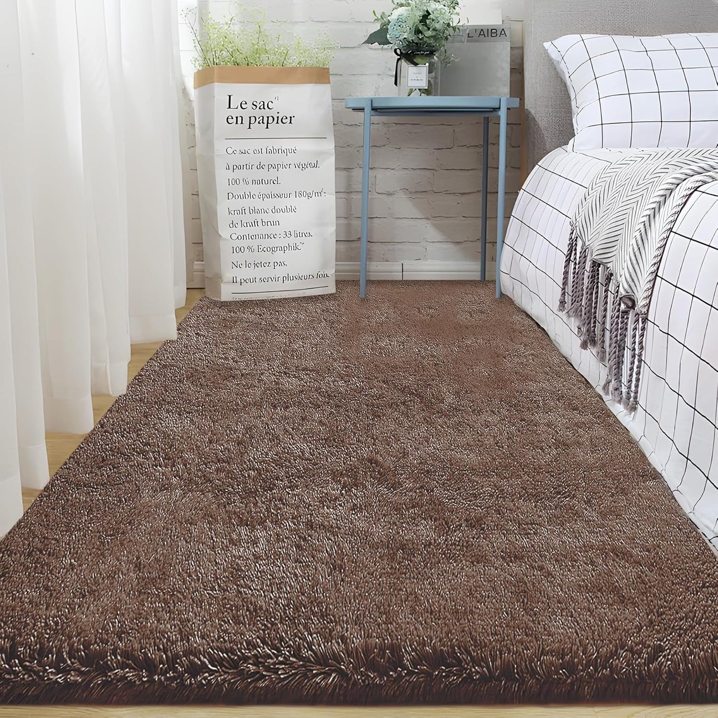 2x6 Runner Rug for Bedroom: Fluffy Shag Soft Washable Rugs Small Fuzzy Plush Indoor Carpet for Hallway Bedside Dorm Kids Girls Boys Room (Coffee, 2'x6')