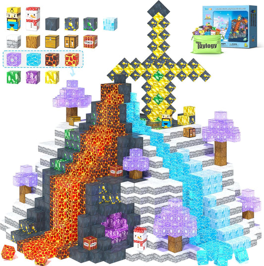 100PCS Large Magnetic Blocks-Build Mine Magnet World Ice Mine Sword Toddlers Toys for Kids Magnet Transparent Building Blocks Sensory Learning Toys for Boys and Girls Ages 3 4 5 6 7 8-12 Birthday Gift