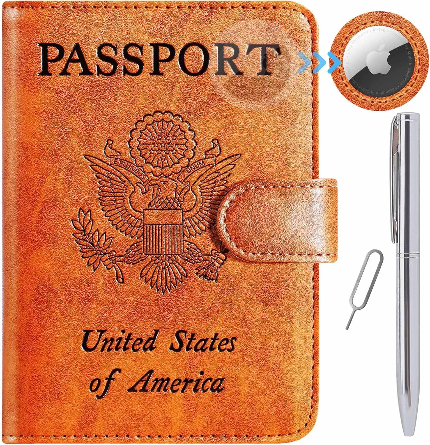 Airtag Passport Holder Cover Wallet RFID Blocking Leather Case Travel Essentials Luggage Accessories Travel Must Have(118#Claybank)