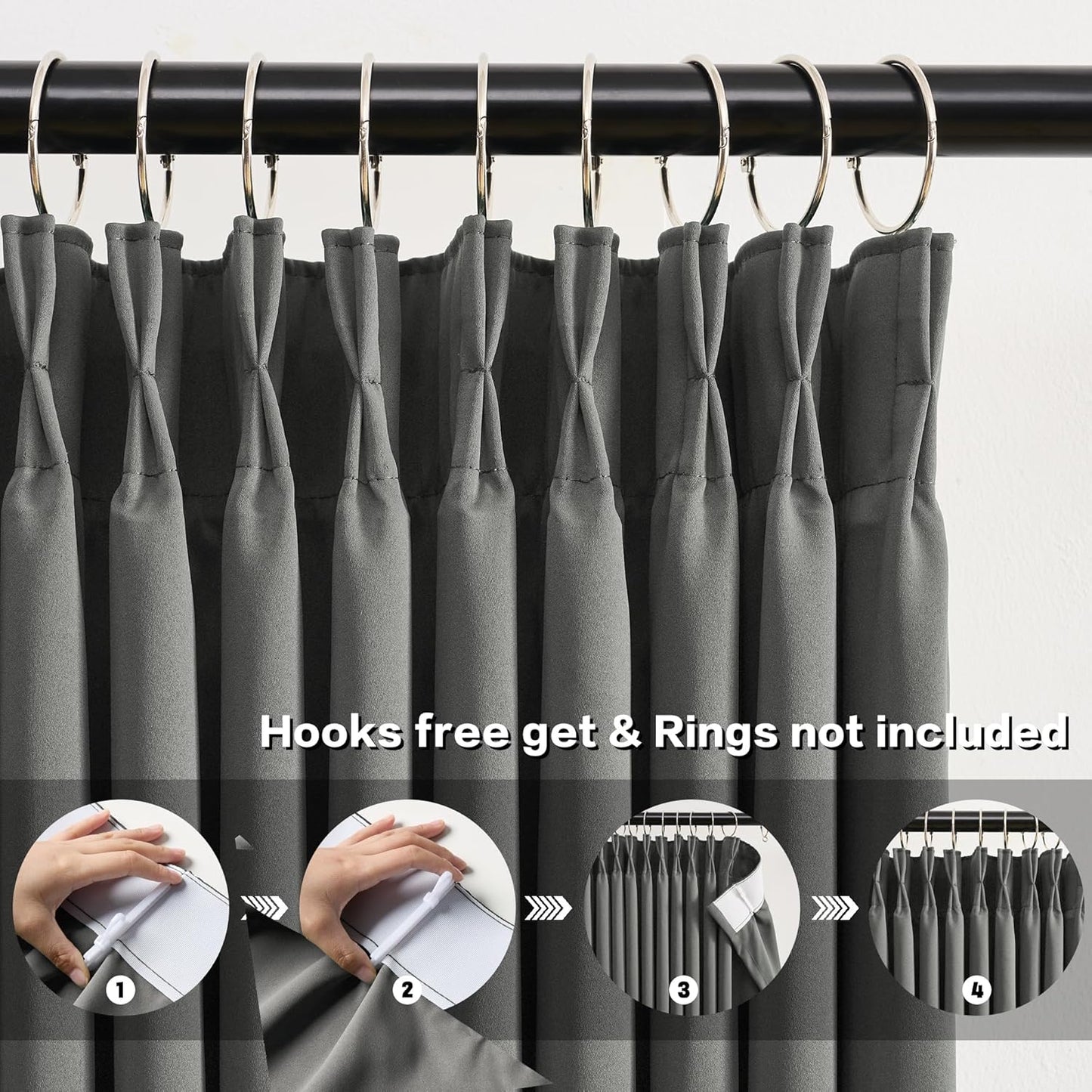 KEQIAOSUOCAI Grey Pinch Pleat Curtains & Drapes 156 Inches Long 2 Panels Set, Privacy Darkening Sound Dampening Window Treatment for Bedroom Vertical Draft Blackout Blinds for Living Room 40 by 156