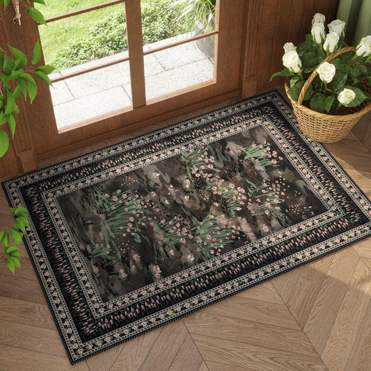 2x3 Rug Abstract Vintage Indoor Door Mat Machine Washable Small Area Rug Non-Slip Low Pile Throw Rugs for Entryway Kitchen Front Door Indoor Entrance Entry Kids Room, Black