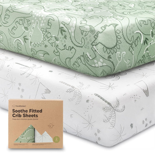 KeaBabies 2-Pack Organic Crib Sheets for Boys, Girls - 52x28 Fitted Crib Mattress Sheet Neutral, Breathable Jersey Cotton Cover for Baby Bed, Toddler Mattress, Soft & Cute Prints (DinoDood)