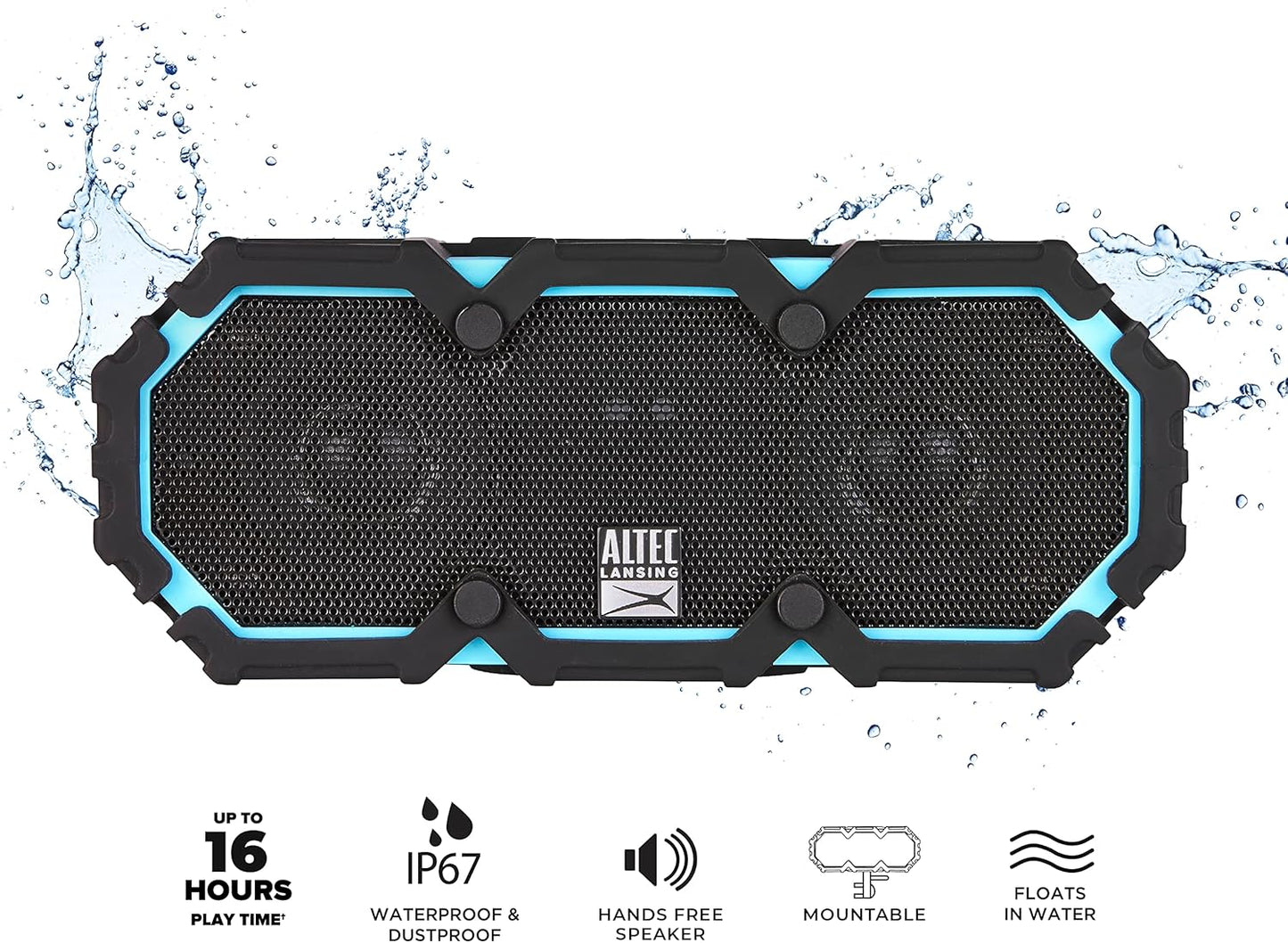 Altec Lansing LifeJacket 2 - Waterproof Bluetooth Speaker, Floating Portable Speaker for Travel & Outdoor Use, Deep Bass & Loud Sound, 30 Hour Playtime, 2.80 x 7.50 x 3.11 Inches