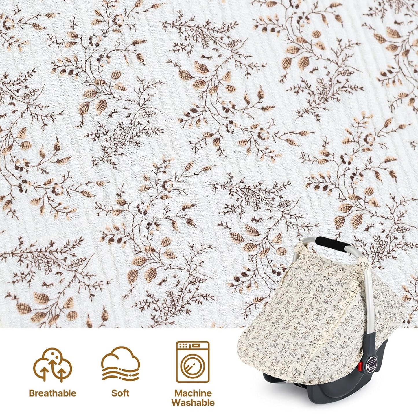 Beberoad Love Baby Car Seat Cover, Breathable Mesh Window & Windproof Canopy, Universal Fit for Infant Car Seats – Lightweight, Easy Install (Beige)