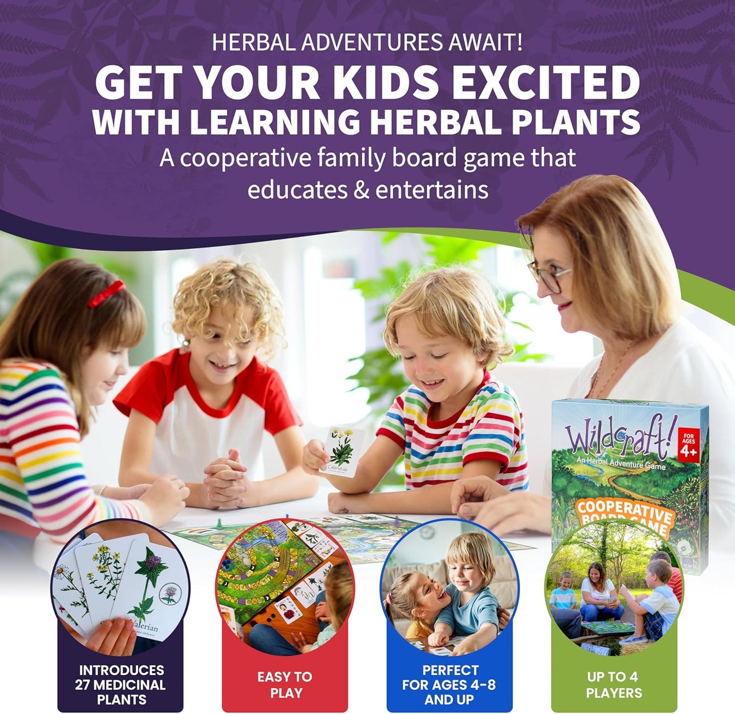 Wildcraft! an Herbal Adventure Cooperative Board Game - Learn 25 Herbs with No Reading Required - Educational Game for Kids 4+ & Families - Includes 3 Printable PDFs, Coloring Book & Plant Guide