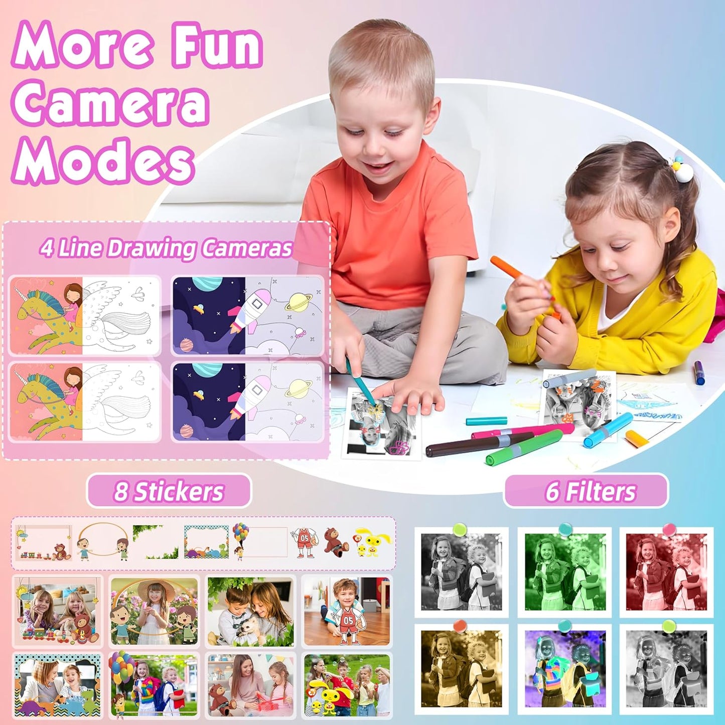 Kids Camera, Upgrade Kids Camera Instant Print, Front Rear Dual Selfie Digital CAM with 1080P Videos, Portable Travel Toy with Games and Music, Christmas Birthday Gift for Boys, Girls and Teens