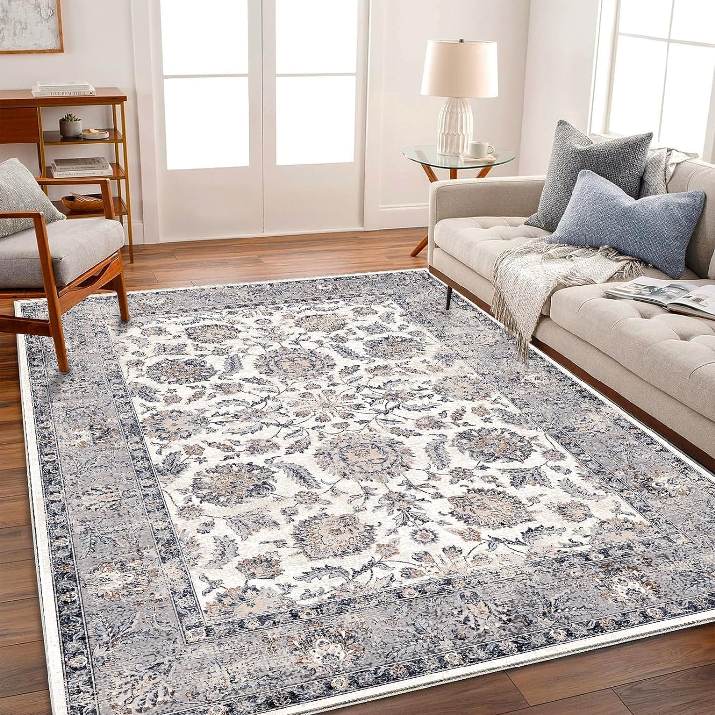 8x10 Washable Area Rug Medallion Distressed Design Boho Medallion Non-Shedding Easy Care Ideal for High Traffic Areas in Living Room Bedroom Kitchen Office Coffee Table Large Carpet