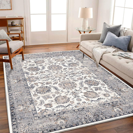8x10 Washable Area Rug Medallion Distressed Design Boho Medallion Non-Shedding Easy Care Ideal for High Traffic Areas in Living Room Bedroom Kitchen Office Coffee Table Large Carpet