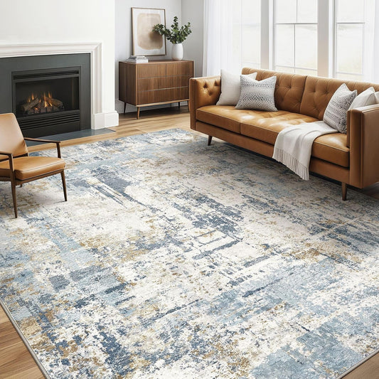 6x9 Area Rugs Washable Rug: Large Abstract Modern Soft Stain Resistant Indoor Floor Non Slip Accent Carpet for Living Room Bedroom Nursery Playroom Dining Room Office Dorm Home House- Light Blue