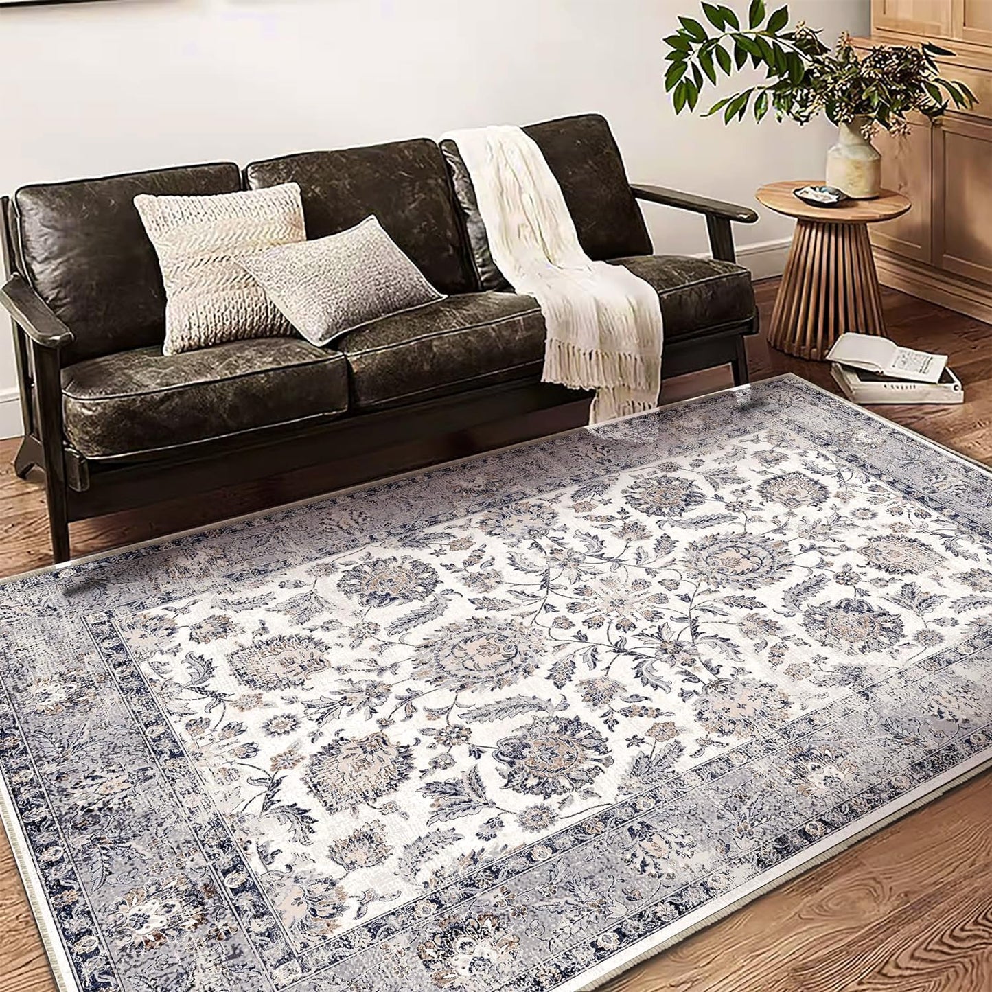 6x9 Washable Area Rug Boho Chic Medallion Distressed Design Non-Shedding Easy Care Ideal for High Traffic Areas in Living Room Bedroom Office Kitchen Coffee Table Large Carpet