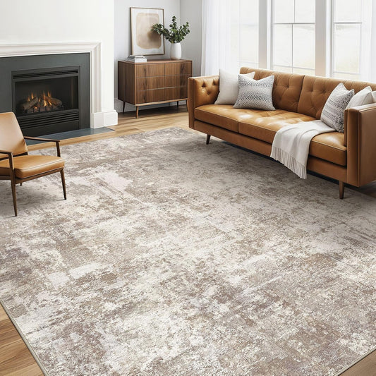 6x9 Area Rugs Living Room: Washable Large Abstract Soft Rug Stain Resistant Indoor Floor Non-Slip Accent Carpet for Women Modern Home Enthusiasts Aged 25-45 - Bedroom Nursery Playroom- Beige Brown