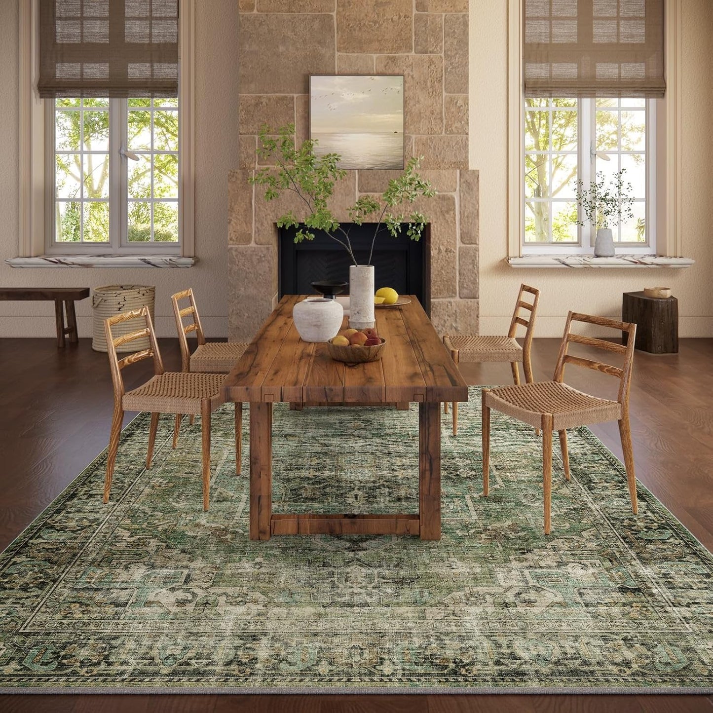 5x7 Area Rugs for Living Room: Washable Bedroom Rug Boho Vintage Rugs Stain Resistant Non Slip Low Pile Soft Lightweight Carpet for Kitchen Dining Room Farmhouse Nursery Kids Room