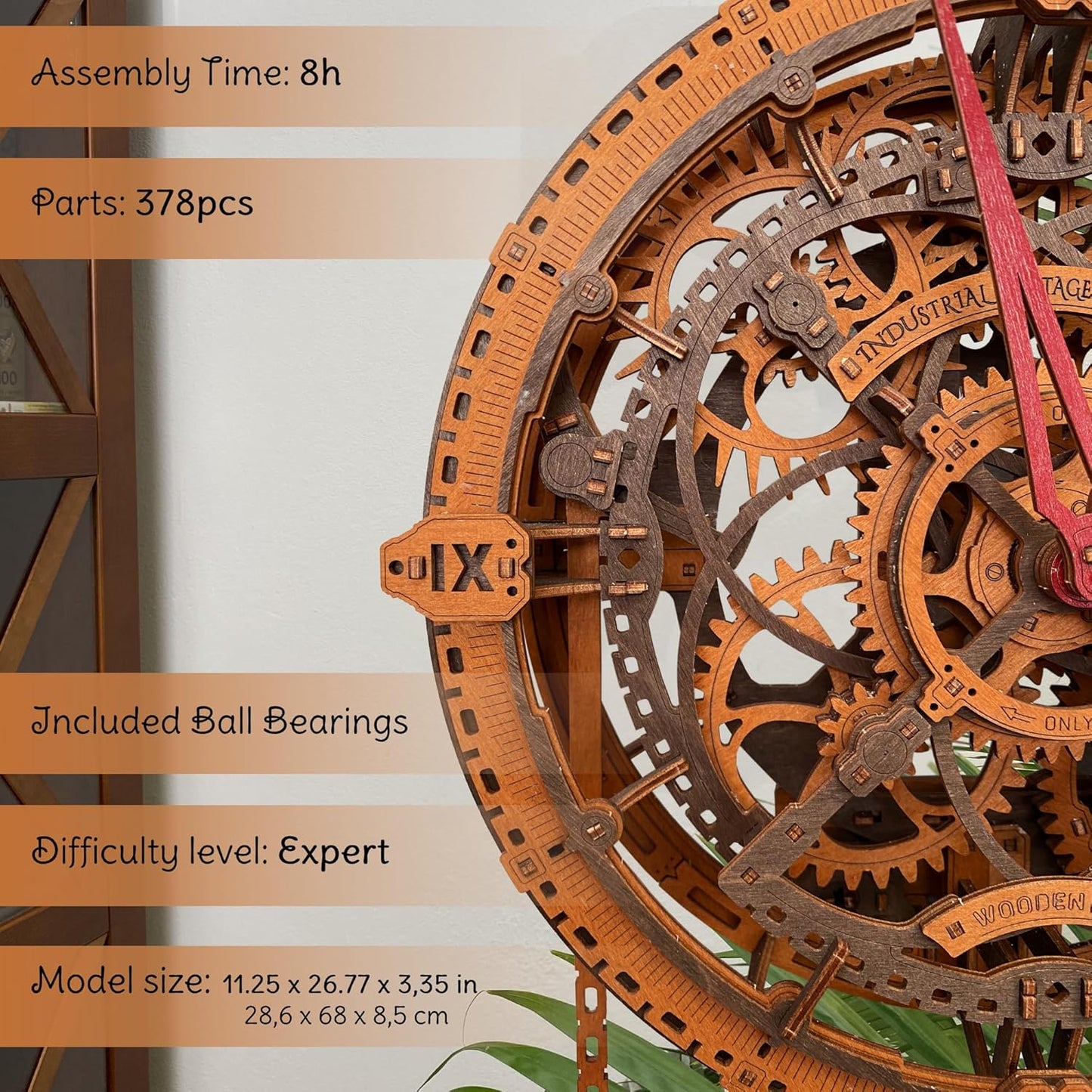 WOODEN.CITY Steampunk 3D Puzzle Clock – DIY Mechanical Wall Clock Kit for Adults – Unique Engineering Gift and Vintage Decor