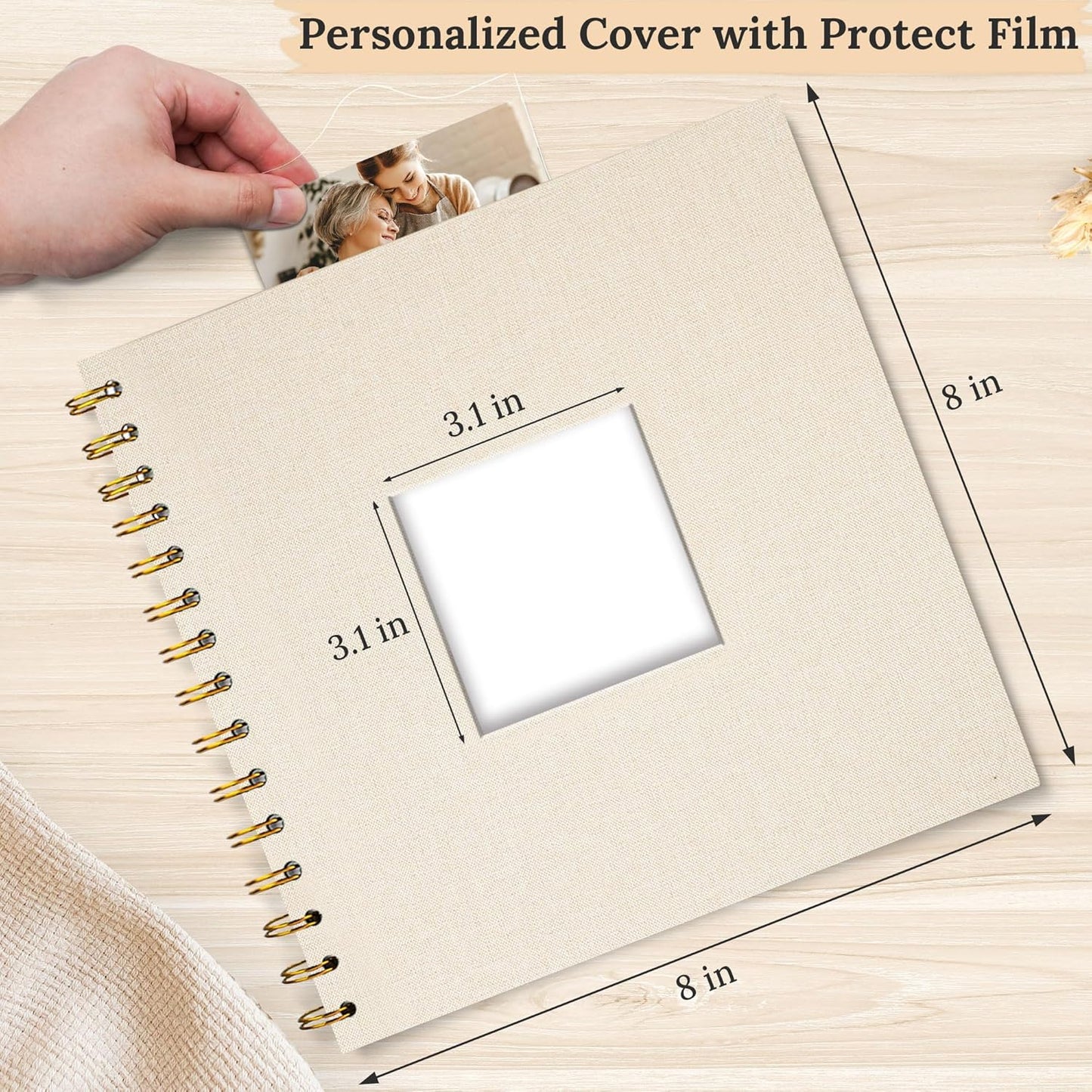 8 x 8 Inch Scrapbook Photo Album Linen Cover, Hardcover Kraft White Pages Memory Book, for Travel Wedding Guest Book Christmas Baby Shower (20 Sheets/ 40 Pages,Beige)