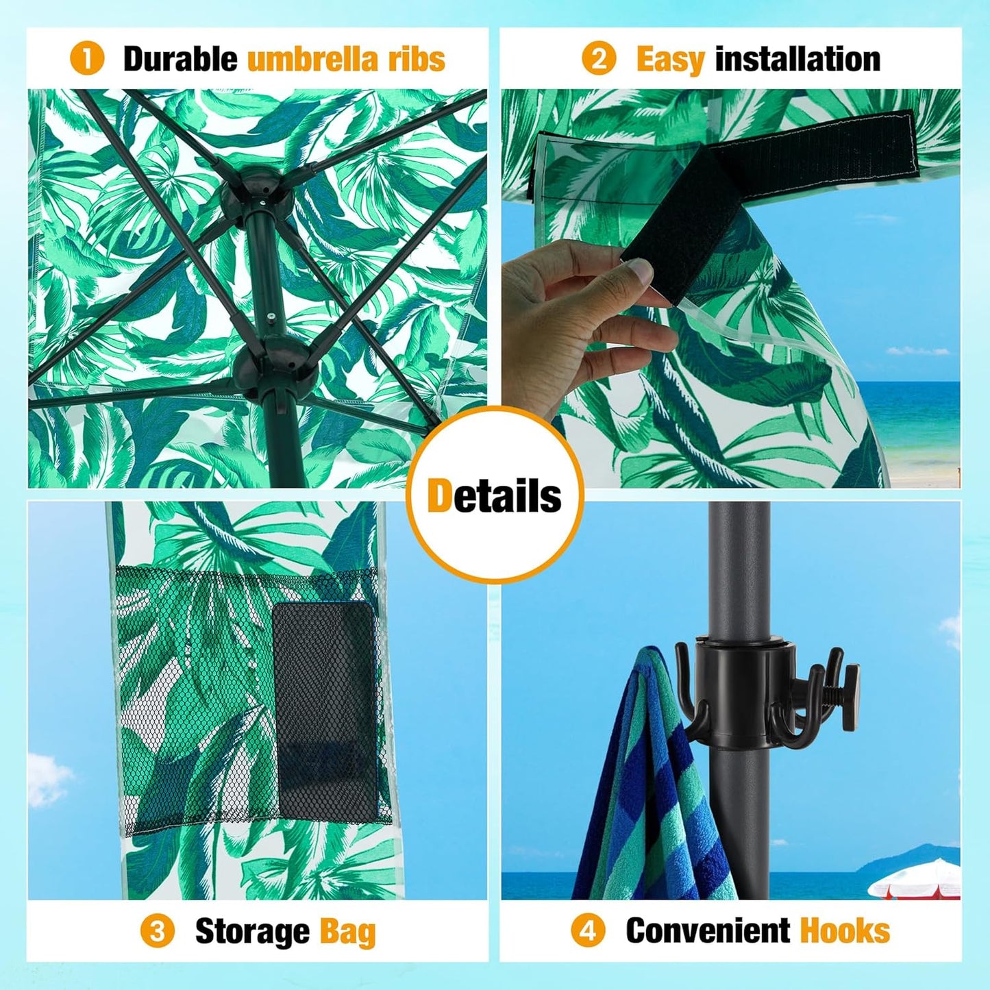 HOMEDEMO Beach Canopy UPF 50+, 6'×6', Easy Set up and Take Down Tent with Sand Pockets, Side Wall Shade Wind Waterproof for Kids, Family & Friends