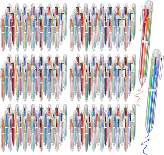 Aodaer 144 Pieces Multicolor Ballpoint Pens 0.5 mm 6 Colors Transparent Barrel Ballpoint Pen 6-in-1 Multicolor Retractable Ballpoint Pens for Office School Supplies Gifts