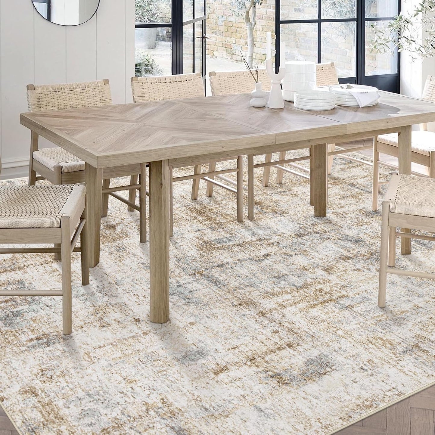 Area Rugs 6x9 Living Room: Washable Rug Modern Abstract Large Rugs Soft Non Slip Neutral Rug Stain Resistant Indoor Carpet for Bedroom Kitchen Dining Room Nursery Home Office Rugs(Blue Brown,6'x9')