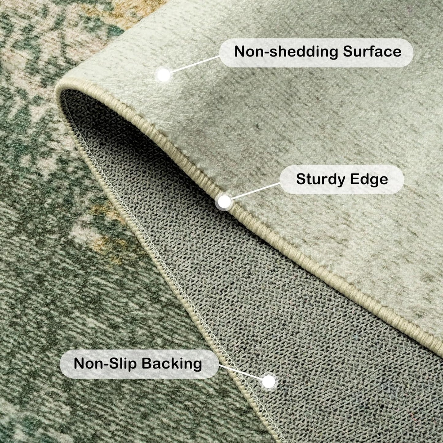 Kelarea Living Room Rug, 9x12 Rug Modern Abstract Washable Rugs, Green Vintage Low Pile Carpet, Non Slip Large Rugs for Bedroom, Dining Room, College Dorm, Home Office